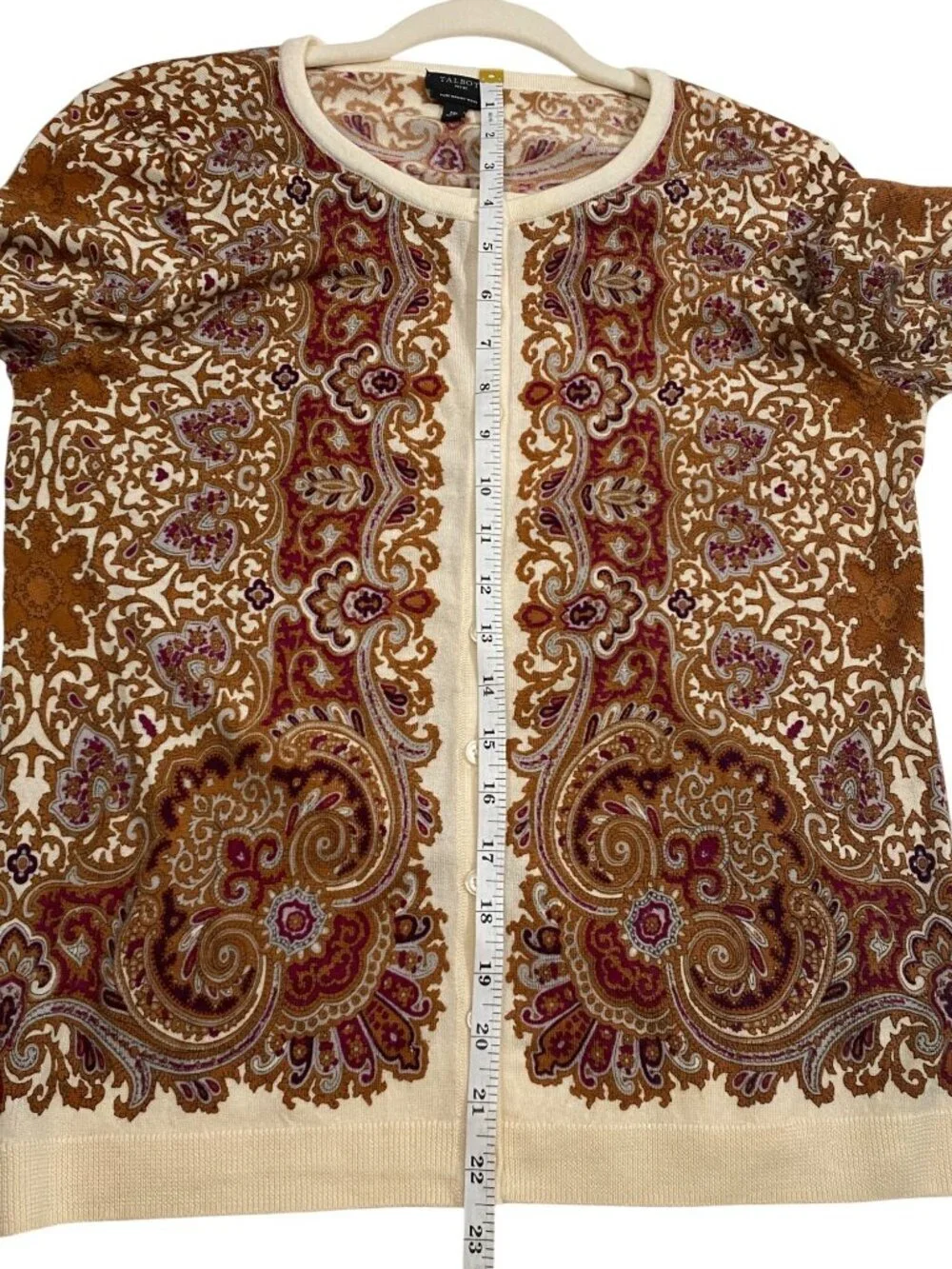Talbots merino wool Paisley Button-Up Cardigan sweater MP